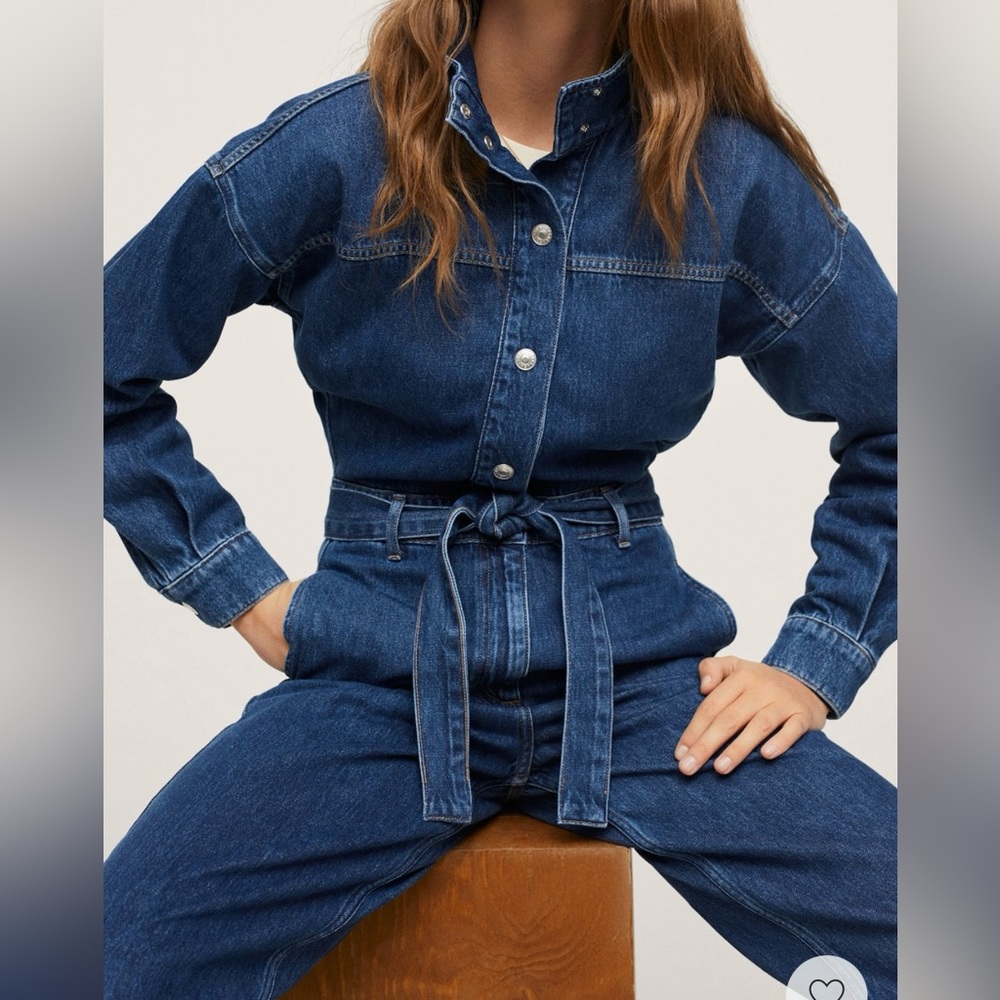NEW MANGO Belted Denim Jumpsuit